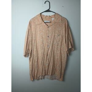 Linea Dome Men's 60s 70s Shirt Button up Rayon Collar Orange Square Large